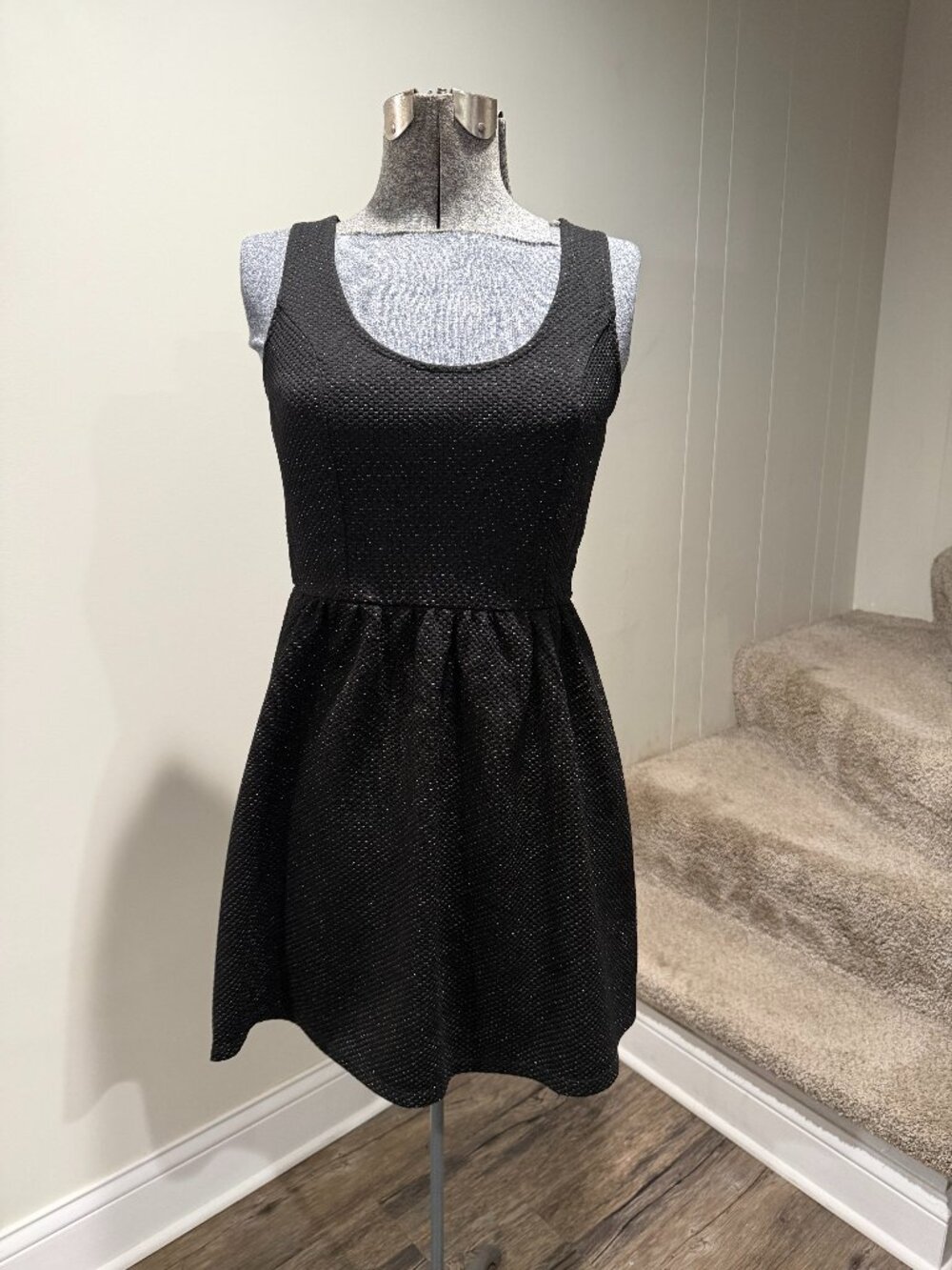 HD in Paris Anthropologie Black Textured Fit & Flare Dress | XS